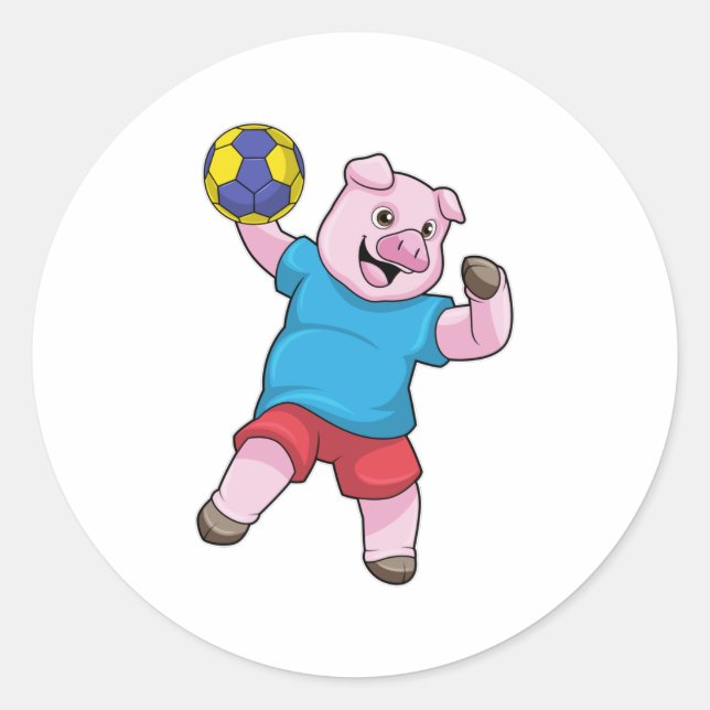 Pig at Handball Sports Classic Round Sticker (Front)
