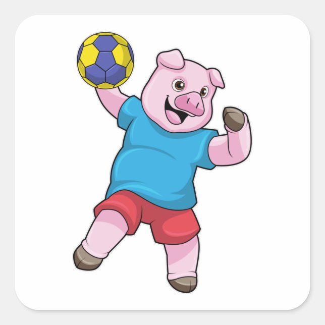 Pig at Handball Sports Square Sticker (Front)