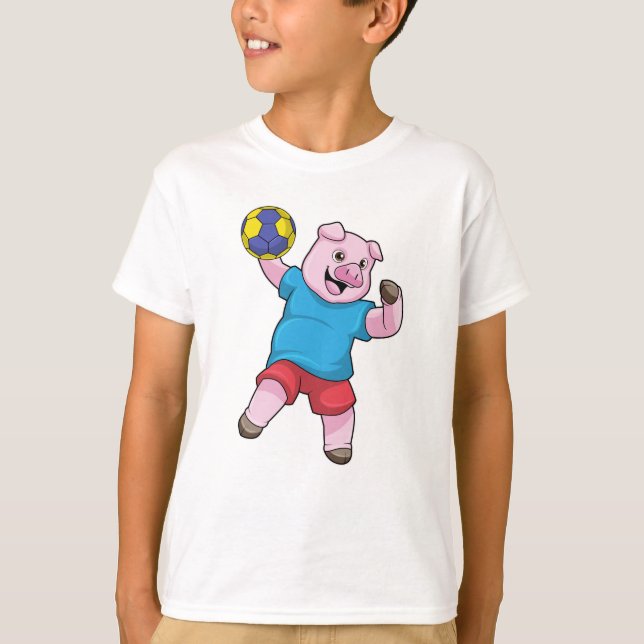 Pig at Handball Sports T-Shirt (Front)