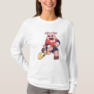 Pig at Hockey with Hockey bat T-Shirt