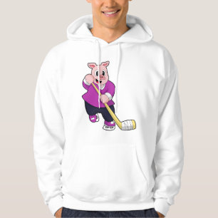 Pig at Ice hockey with Ice hockey stick Hoodie