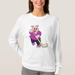 Pig at Ice hockey with Ice hockey stick T-Shirt