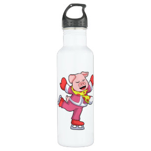 Pig at Ice skating with Ice skates 710 Ml Water Bottle