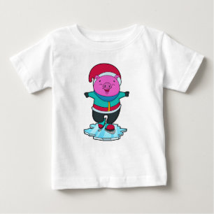 Pig at Ice skating with Ice skates & Hat Baby T-Shirt