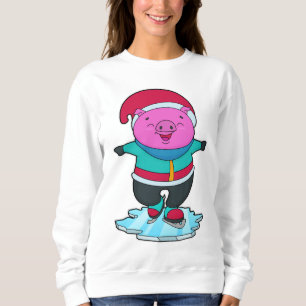 Pig at Ice skating with Ice skates & Hat Sweatshirt