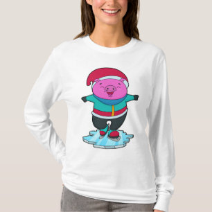 Pig at Ice skating with Ice skates & Hat T-Shirt