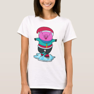 Pig at Ice skating with Ice skates & Hat T-Shirt
