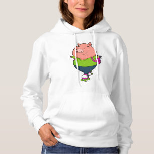 Pig at Inline skating with Roller skates Hoodie