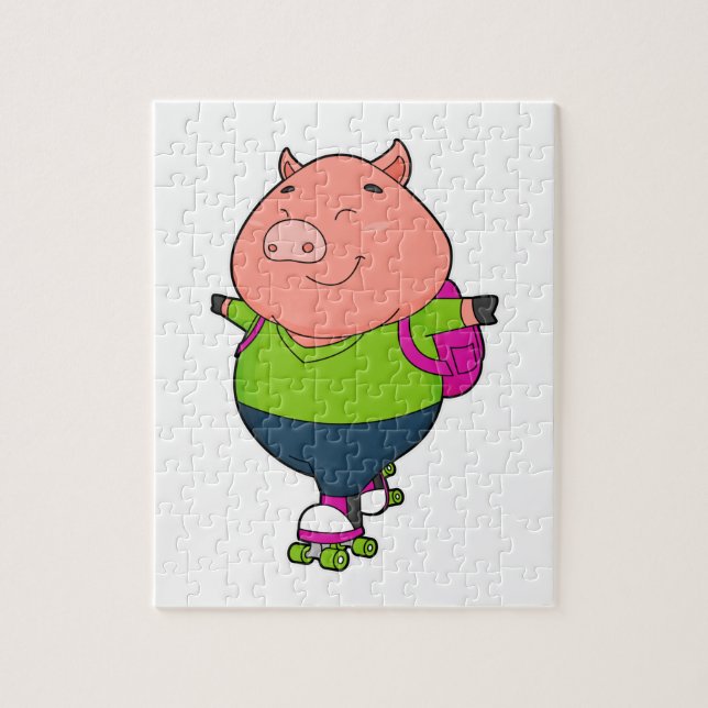Pig at Inline skating with Roller skates Jigsaw Puzzle (Vertical)
