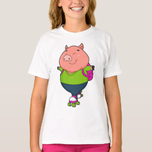 Pig at Inline skating with Roller skates T-Shirt