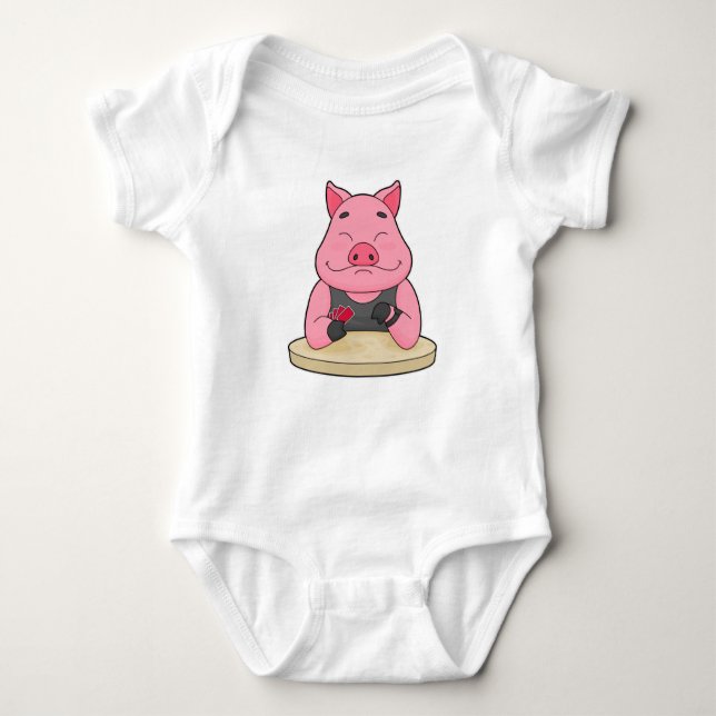Pig at Poker with Poker cards Baby Bodysuit (Front)