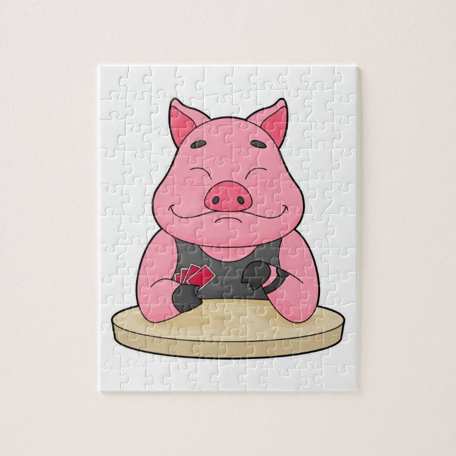 Pig at Poker with Poker cards Jigsaw Puzzle (Vertical)