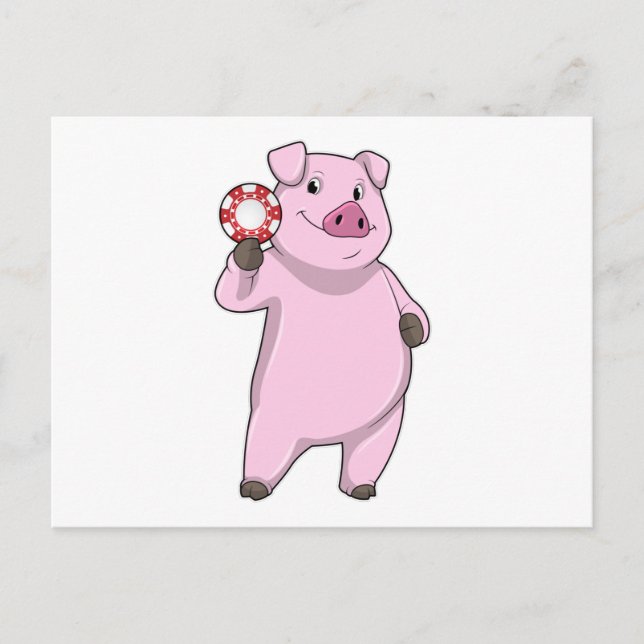 Pig at Poker with Poker chips Postcard (Front)