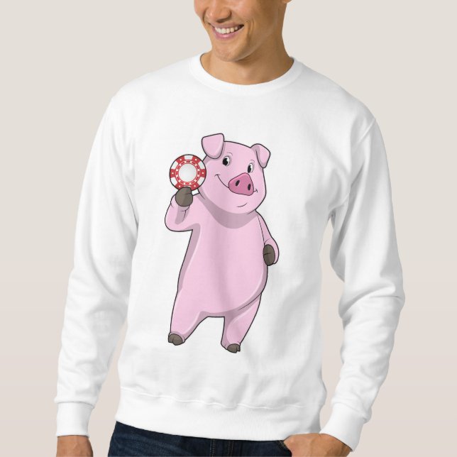 Pig at Poker with Poker chips Sweatshirt (Front)