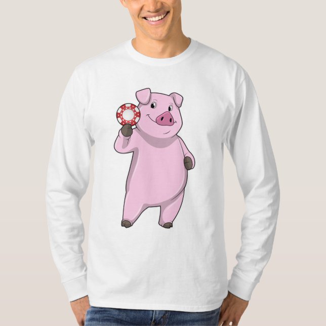 Pig at Poker with Poker chips T-Shirt (Front)