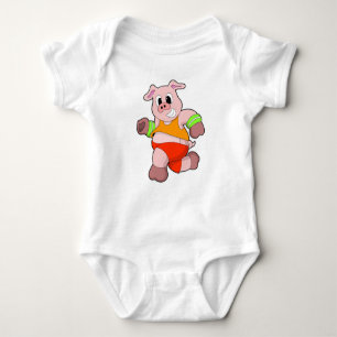 Pig at Running Baby Bodysuit