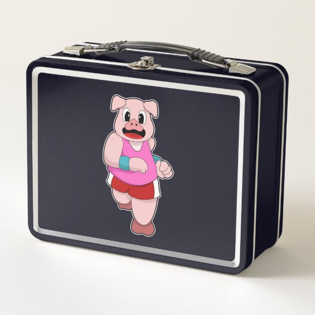 Pig at Running Metal Lunch Box (Front)