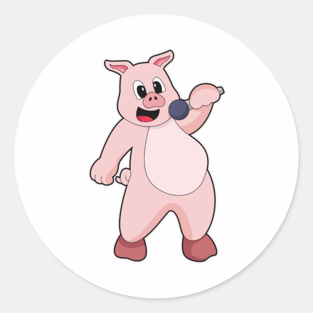 Pig at Singing with Microphone Classic Round Sticker (Front)