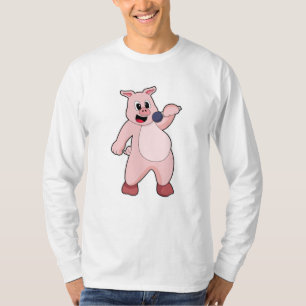 Pig at Singing with Microphone T-Shirt