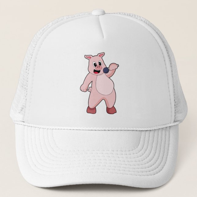 Pig at Singing with Microphone Trucker Hat (Front)