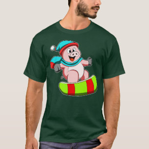 Pig at Snowboarding with Snowboard T-Shirt