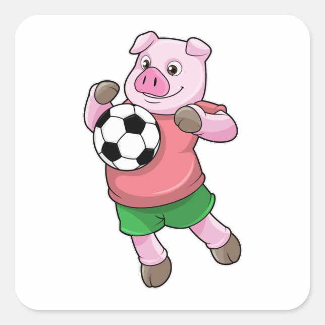 Pig at Soccer Sports Square Sticker (Front)