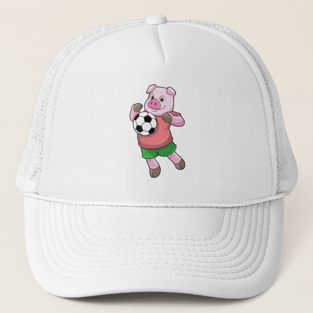Pig at Soccer Sports Trucker Hat (Front)