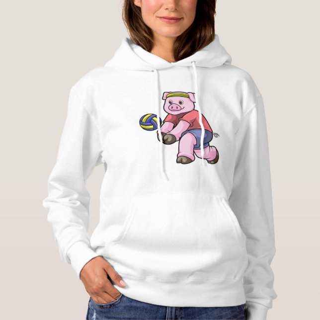 Pig at Sports with Volleyball Hoodie (Front)