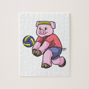 Pig at Sports with Volleyball Jigsaw Puzzle