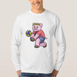 Pig at Sports with Volleyball T-Shirt