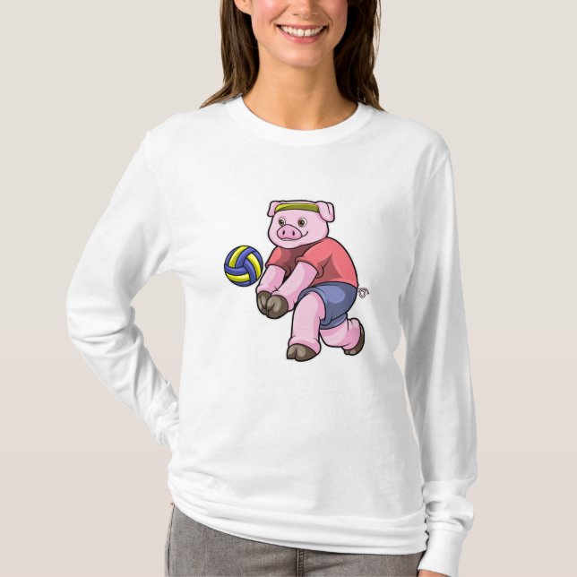 Pig at Sports with Volleyball T-Shirt (Front)