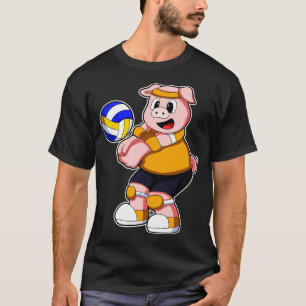 Pig at Sports with Volleyball T-Shirt