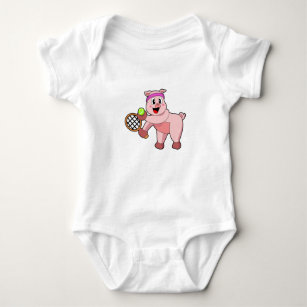 Pig at Tennis with Tennis racket Baby Bodysuit