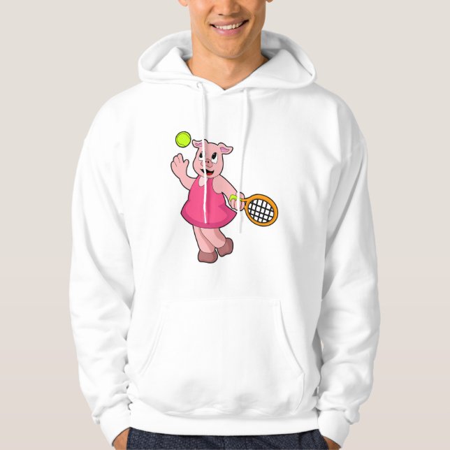 Pig at Tennis with Tennis racket Hoodie (Front)