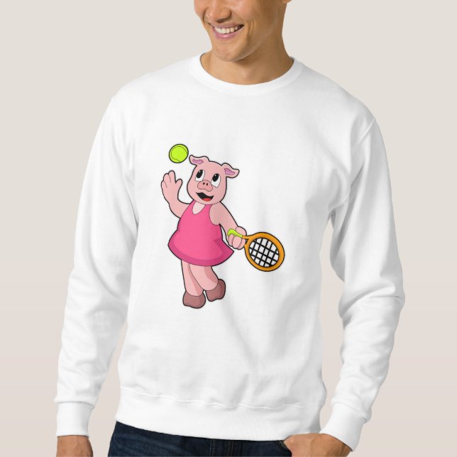 Pig at Tennis with Tennis racket Sweatshirt (Front)