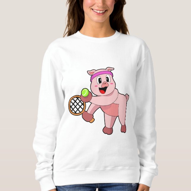 Pig at Tennis with Tennis racket Sweatshirt (Front)
