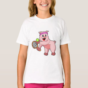 Pig at Tennis with Tennis racket T-Shirt
