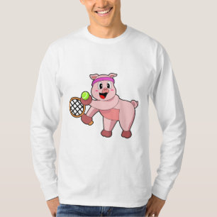 Pig at Tennis with Tennis racket T-Shirt