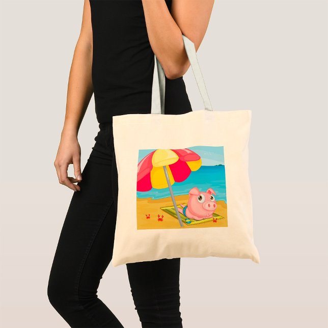 Pig At The Beach Tote Bag (Creator Uploaded)