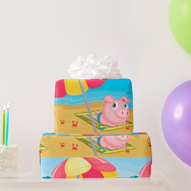 Pig At The Beach Wrapping Paper (Creator Uploaded)