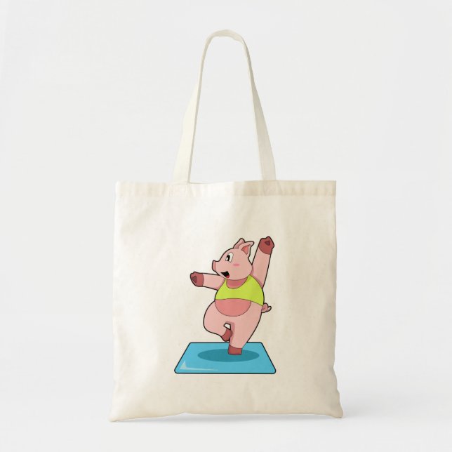 Pig at Yoga Fitness Tote Bag (Front)