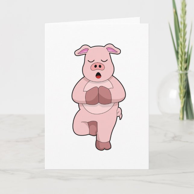 Pig at Yoga on a Leg Card (Front)