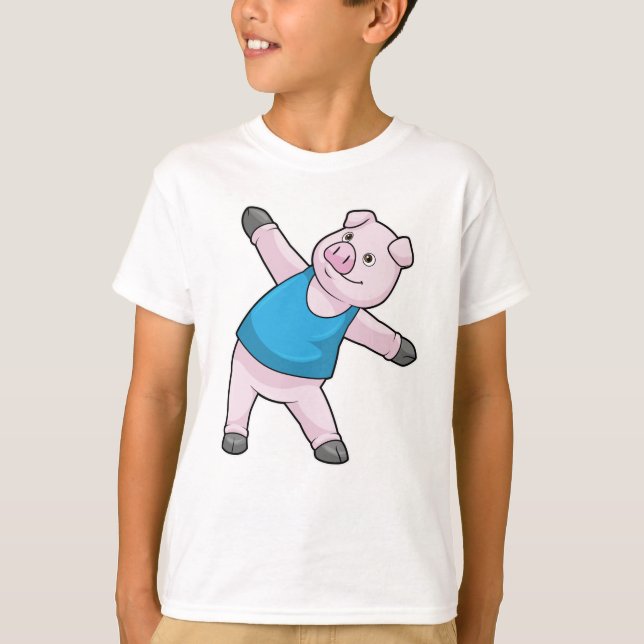 Pig at Yoga Stretching T-Shirt (Front)
