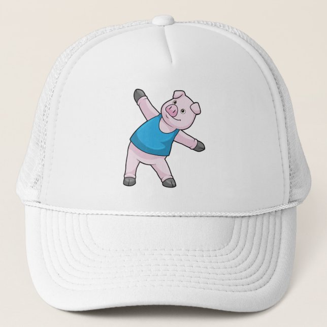 Pig at Yoga Stretching Trucker Hat (Front)