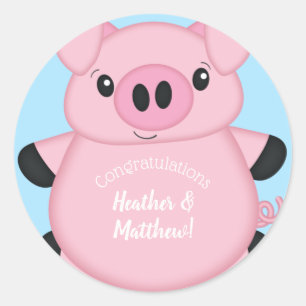 Pig Baby Shower Farm Blue Boy Classic Round Sticker