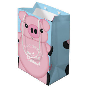 Pig Baby Shower Farm Blue Boy Medium Gift Bag
