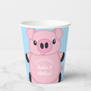 Pig Baby Shower Farm Blue Boy Paper Cups