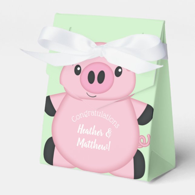 Pig Baby Shower Farm Favour Box (Front Side)
