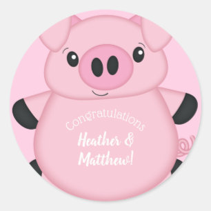 Pig Baby Shower Farm Pink Girl Classic Round Sticker