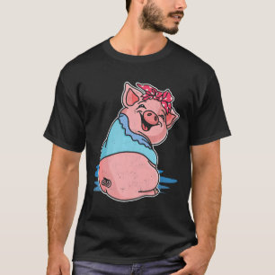 Pig Bandana Gift Idea Cute Lady Pig Farmer Design T-Shirt